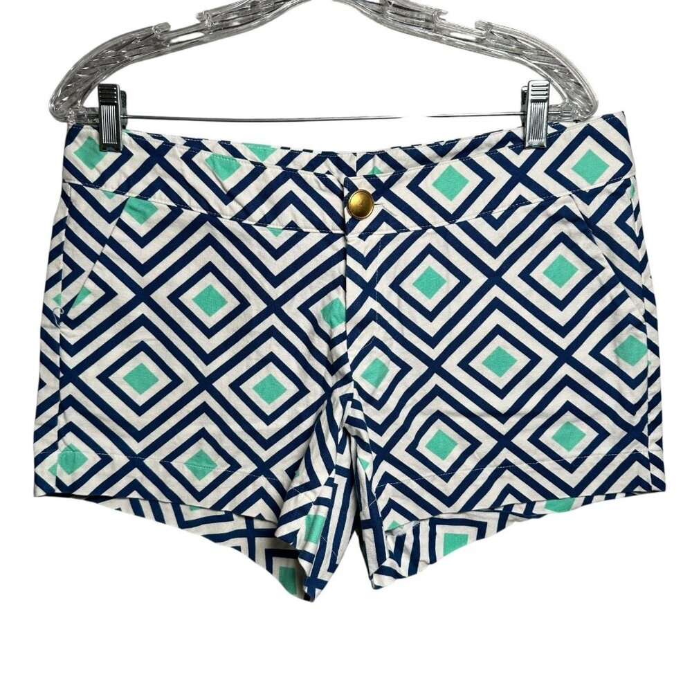 Lawrence & Lillion Shorts Womens Size 10 Colorful Button 100% Cotton Blue Green
